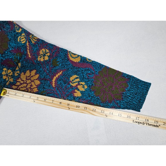 Vintage Elsa Phillips Teal Floral Paisley Mock Neck Knit Sweater Made in USA 402 - Picture 5 of 7